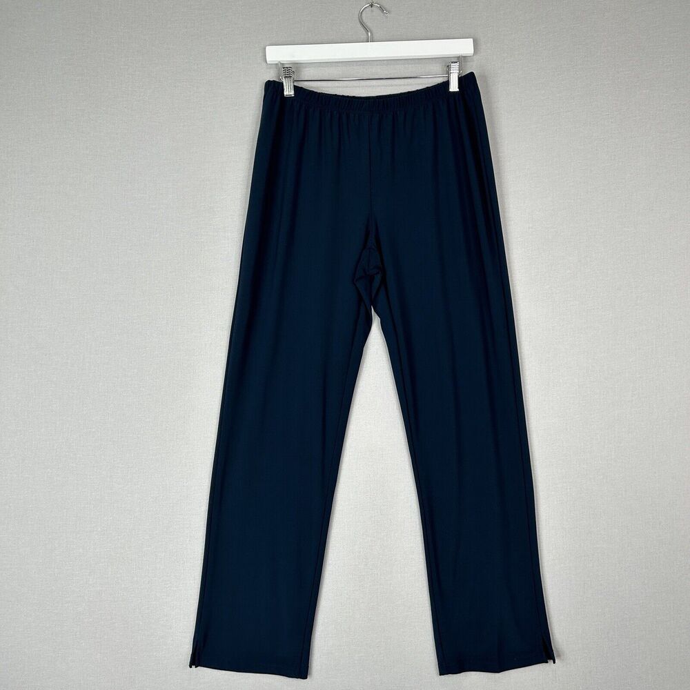 Sun Kim Pants Womens Medium Blue Jersey Straight Pull On Trouser Minimalist